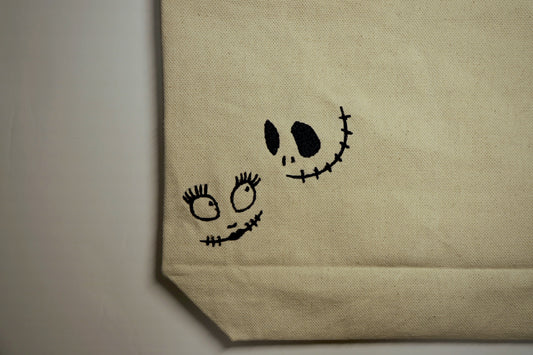 Jack & Sally Embroidered Canvas Tote Bag