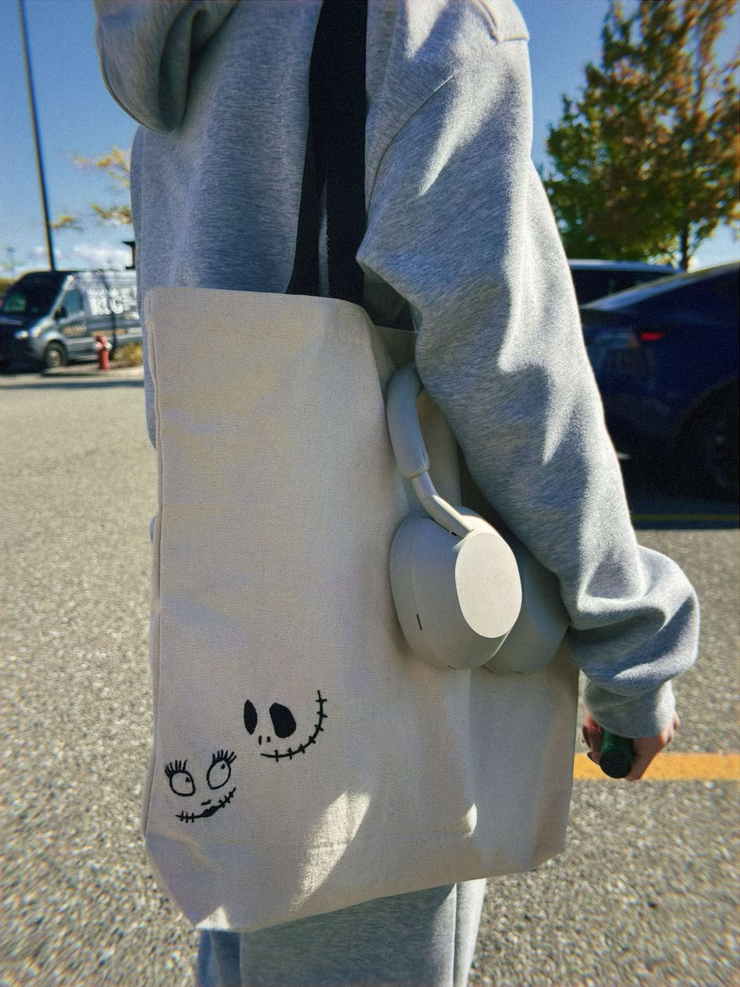 Jack & Sally Embroidered Canvas Tote Bag